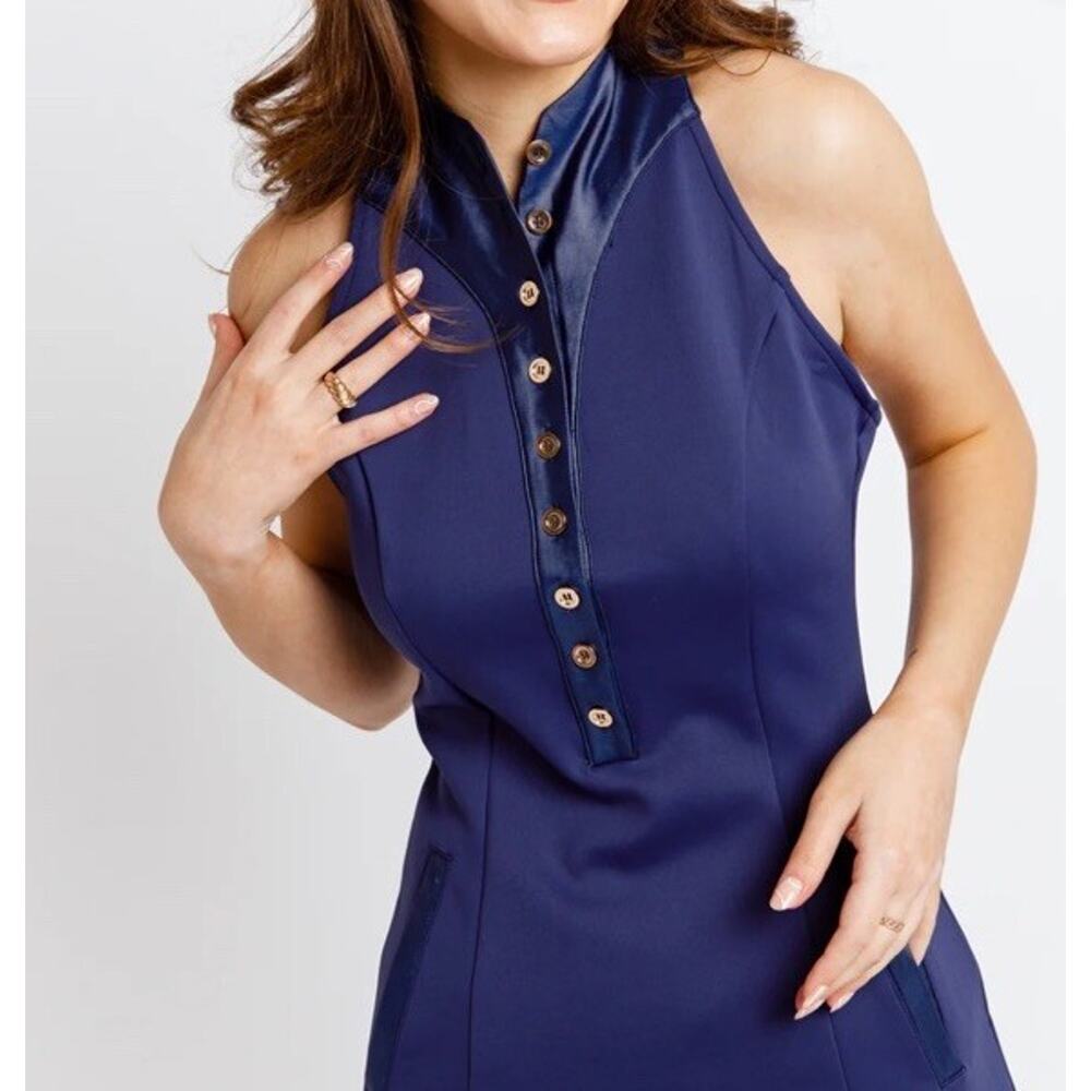 Calliope Women's Gold Dress Navy Size L, Faux Leather, Gold Buttons, New W Tag